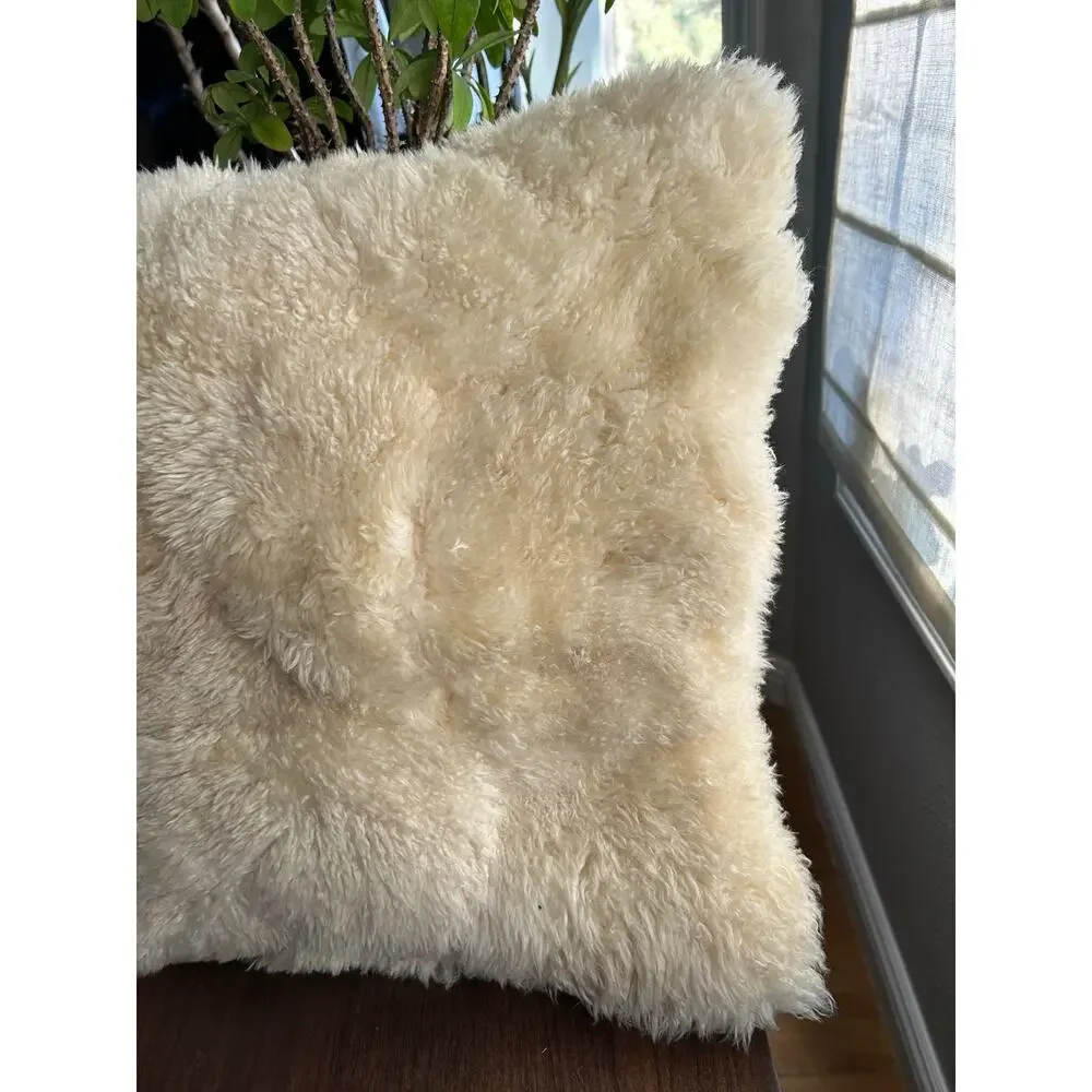 Handmade sheepskin throw pillow cover cream color